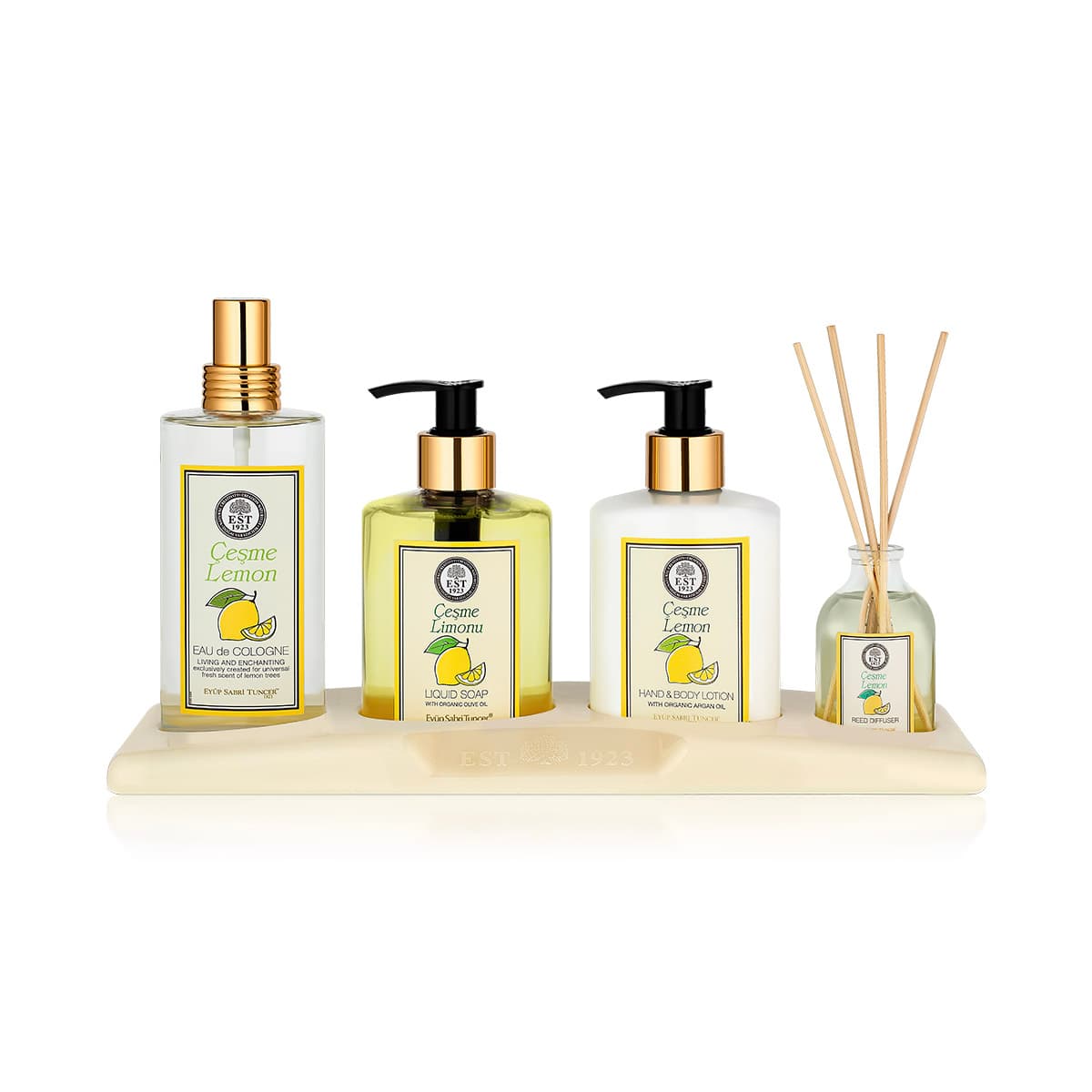 طقم فاخر العناية | برائحة الليمون الاخضر شيشمي | ( عطر 150 مل وكريم للجسم 250 مل وصابون سائل 250 مل وفواحة 50 مل )