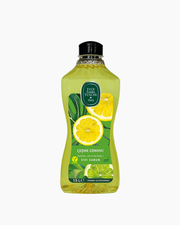 صابون سائل لليدين برائحة الشيشمي الليمون ممزوج بزيت الزيتون 1.5 لتر ايوب صبري